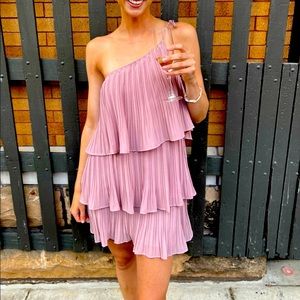 Lulus Dust pink, pleated, one shoulder dress